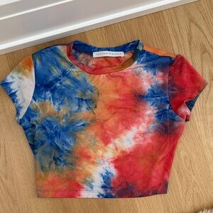 Susana Monaco Tie-Dye Crop Tee - Red, Blue, Orange